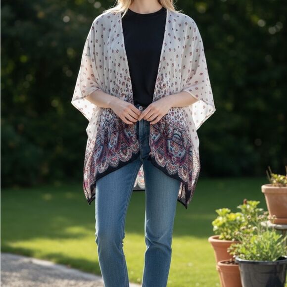 Xhilaration Cream and Red Patterned Top - Picture 2 of 5